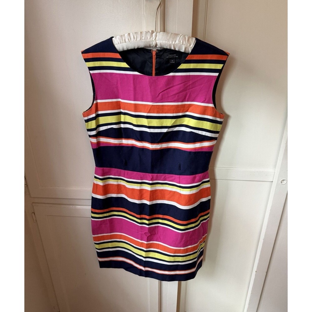 Tahari Arthur S Levine Multicolor Striped Sheath Dress Sleeveless - Size 10